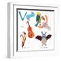 Very Cute Alphabet.V Letter. Vulture,Vampire Bat,Violin,Vanilla.-Ovocheva-Framed Art Print