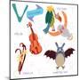 Very Cute Alphabet.V Letter. Vulture,Vampire Bat,Violin,Vanilla.-Ovocheva-Mounted Art Print