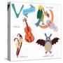 Very Cute Alphabet.V Letter. Vulture,Vampire Bat,Violin,Vanilla.-Ovocheva-Stretched Canvas