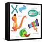 Very Cute Alphabet.X Letter. Xerus,X-Ray Fish,Xylophone,Xigua-Ovocheva-Framed Stretched Canvas