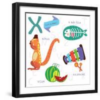 Very Cute Alphabet.X Letter. Xerus,X-Ray Fish,Xylophone,Xigua-Ovocheva-Framed Art Print