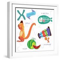 Very Cute Alphabet.X Letter. Xerus,X-Ray Fish,Xylophone,Xigua-Ovocheva-Framed Art Print