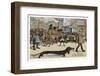 Very Long Dachshund Causes a Problem for Traffic When It Crosses the Road with His Owner-null-Framed Photographic Print