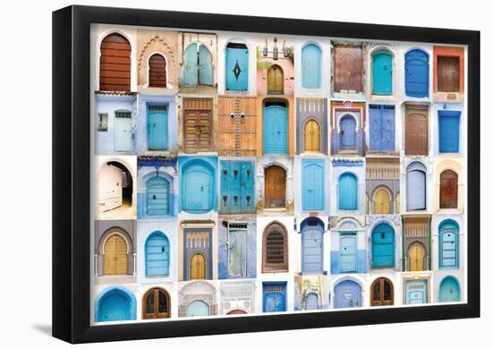 Very Old, Blue And Golden Doors Of Morocco-null-Framed Poster
