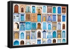 Very Old, Blue And Golden Doors Of Morocco-null-Framed Poster