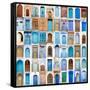 Very Old, Blue And Golden Doors Of Morocco-charobna-Framed Stretched Canvas