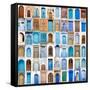 Very Old, Blue And Golden Doors Of Morocco-charobna-Framed Stretched Canvas