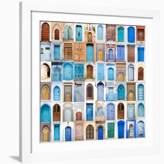 Very Old, Blue And Golden Doors Of Morocco-charobna-Framed Art Print