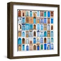 Very Old, Blue And Golden Doors Of Morocco-charobna-Framed Art Print