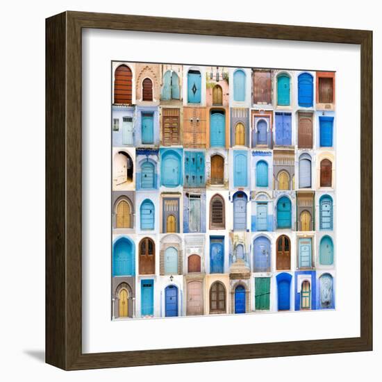 Very Old, Blue And Golden Doors Of Morocco-charobna-Framed Art Print