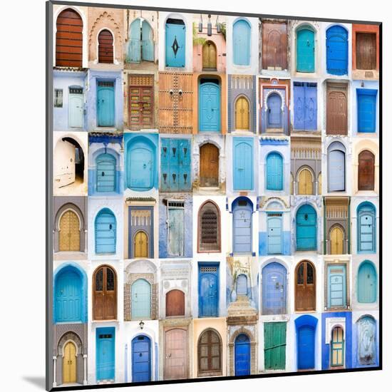 Very Old, Blue And Golden Doors Of Morocco-charobna-Mounted Art Print