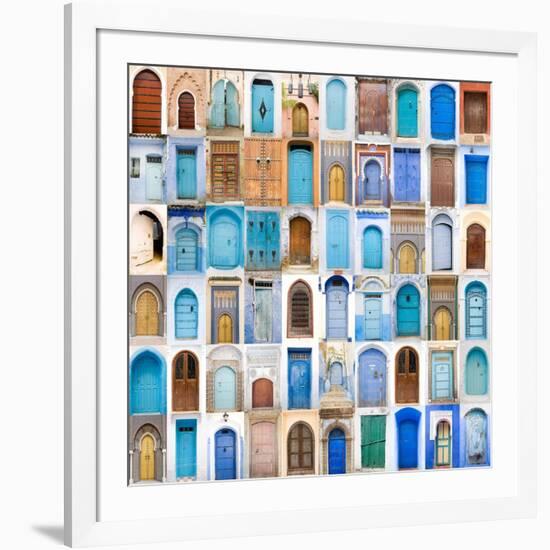 Very Old, Blue And Golden Doors Of Morocco-charobna-Framed Art Print