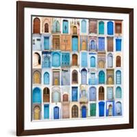 Very Old, Blue And Golden Doors Of Morocco-charobna-Framed Art Print