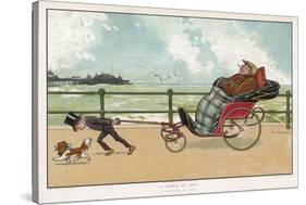 Very Small Boy Pulls a Very Large Relative Along the Esplanade of a Seaside Resort-Tom Browne-Stretched Canvas