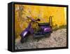 Vespa and Yellow Wall in Old Town, Rhodes, Greece-Tom Haseltine-Framed Stretched Canvas