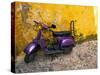 Vespa and Yellow Wall in Old Town, Rhodes, Greece-Tom Haseltine-Stretched Canvas