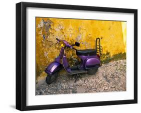 Vespa and Yellow Wall in Old Town, Rhodes, Greece-Tom Haseltine-Framed Photographic Print