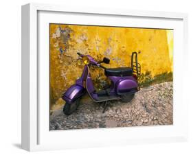 Vespa and Yellow Wall in Old Town, Rhodes, Greece-Tom Haseltine-Framed Photographic Print