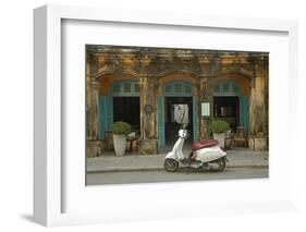 Vespa scooter and The Hill Station Deli and Boutique, Hoi An, Vietnam-David Wall-Framed Photographic Print