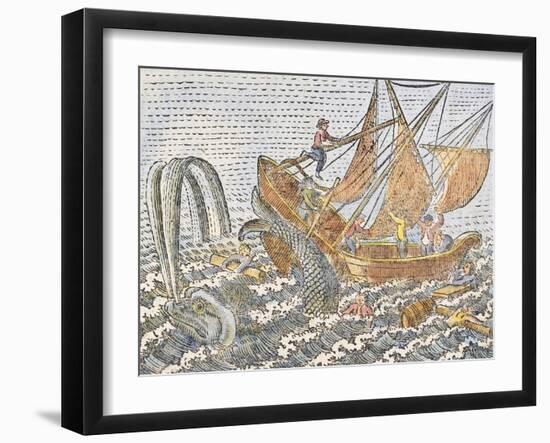 Vessel Being Attacked by Whale. France, Late 16th Century-null-Framed Giclee Print