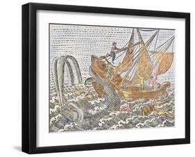 Vessel Being Attacked by Whale. France, Late 16th Century-null-Framed Giclee Print