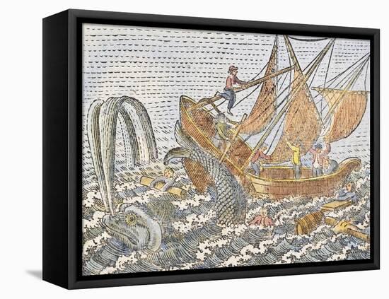 Vessel Being Attacked by Whale. France, Late 16th Century-null-Framed Stretched Canvas