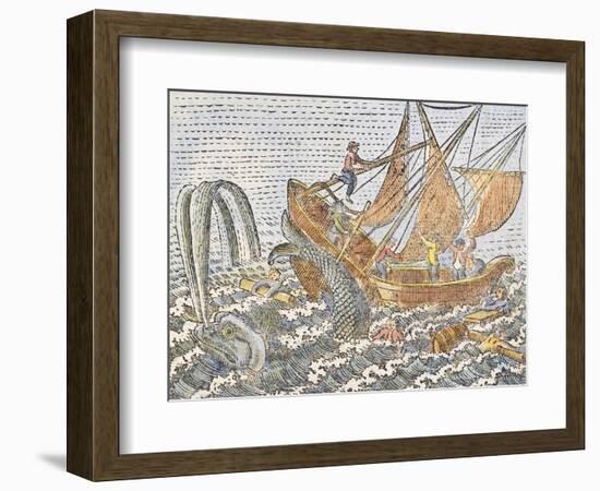 Vessel Being Attacked by Whale. France, Late 16th Century-null-Framed Giclee Print