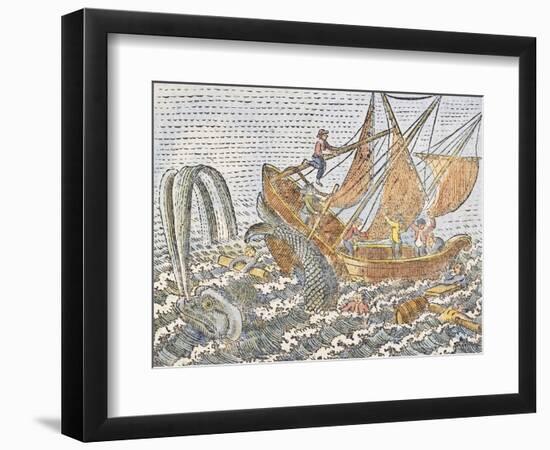 Vessel Being Attacked by Whale. France, Late 16th Century-null-Framed Giclee Print