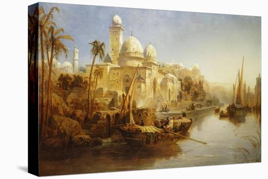 Vessels Moored at the Steps of a Moorish Palace-James Webb-Stretched Canvas