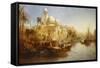 Vessels Moored at the Steps of a Moorish Palace-James Webb-Framed Stretched Canvas