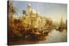 Vessels Moored at the Steps of a Moorish Palace-James Webb-Stretched Canvas
