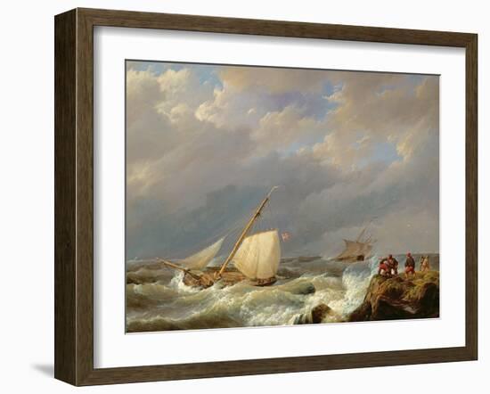 Vessels on a Lee Shore in a Gale of Wind, 1844-Johannes Hermanus Koekkoek-Framed Giclee Print