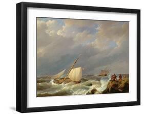 Vessels on a Lee Shore in a Gale of Wind, 1844-Johannes Hermanus Koekkoek-Framed Giclee Print