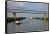 Vessels on Kiel Canal near Brunsbuttel, Schleswig-Holstein, Germany, Europe-Hans-Peter Merten-Framed Stretched Canvas