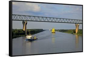 Vessels on Kiel Canal near Brunsbuttel, Schleswig-Holstein, Germany, Europe-Hans-Peter Merten-Framed Stretched Canvas