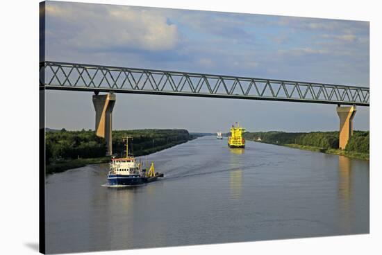 Vessels on Kiel Canal near Brunsbuttel, Schleswig-Holstein, Germany, Europe-Hans-Peter Merten-Stretched Canvas