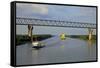 Vessels on Kiel Canal near Brunsbuttel, Schleswig-Holstein, Germany, Europe-Hans-Peter Merten-Framed Stretched Canvas