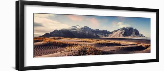 Vestrahorn Mountaine on Stokksnes Cape in Iceland during Sunset. Amazing Iceland Nature Seascape. P-Yevhenii Chulovskyi-Framed Photographic Print