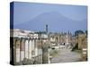 Vesuvius Volcano from Ruins of Forum Buildings in Roman Town, Pompeii, Campania, Italy-Tony Waltham-Stretched Canvas