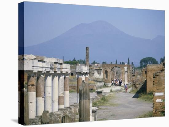 Vesuvius Volcano from Ruins of Forum Buildings in Roman Town, Pompeii, Campania, Italy-Tony Waltham-Stretched Canvas