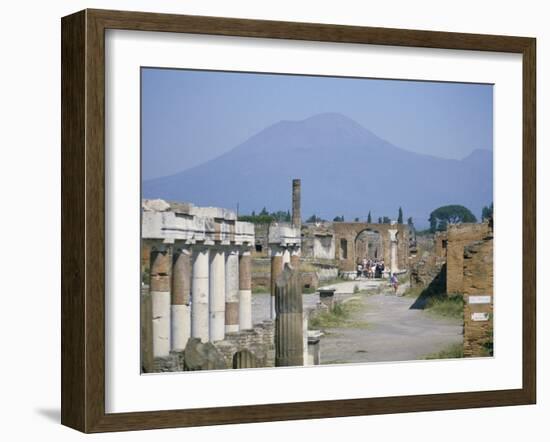 Vesuvius Volcano from Ruins of Forum Buildings in Roman Town, Pompeii, Campania, Italy-Tony Waltham-Framed Photographic Print