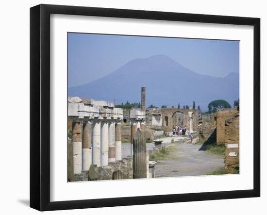 Vesuvius Volcano from Ruins of Forum Buildings in Roman Town, Pompeii, Campania, Italy-Tony Waltham-Framed Photographic Print