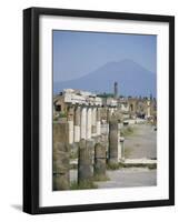 Vesuvius Volcano from Ruins of Forum Buildings in Roman Town, Pompeii, Campania, Italy-Tony Waltham-Framed Photographic Print