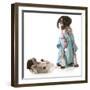 Veterinary Care - German Shorthaired Pointer Dressed as a Veterinarian Looking after Sick Puppy-Willee Cole-Framed Premium Photographic Print