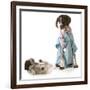 Veterinary Care - German Shorthaired Pointer Dressed as a Veterinarian Looking after Sick Puppy-Willee Cole-Framed Photographic Print