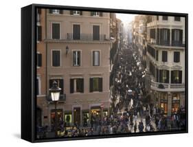 Via Condotti from the Spanish Steps, Rome, Lazio, Italy-Michael Newton-Framed Stretched Canvas