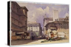 Via Dell'independenza with the Palazzo Comunale, Bologna, 1892 (W/C on Paper)-William Callow-Stretched Canvas