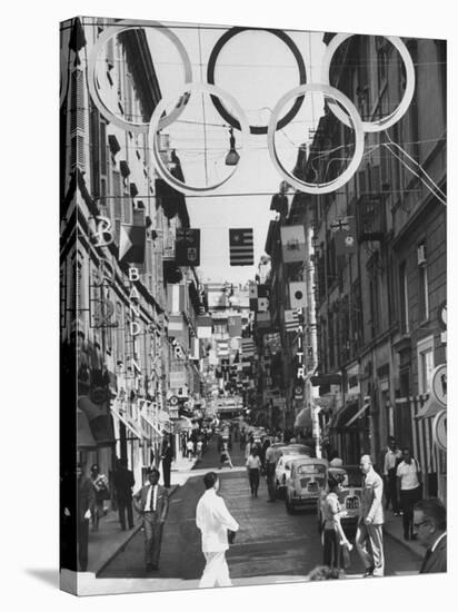 Via Frattina Decorated with Flags of the Competing Nations for the Olympics-null-Stretched Canvas