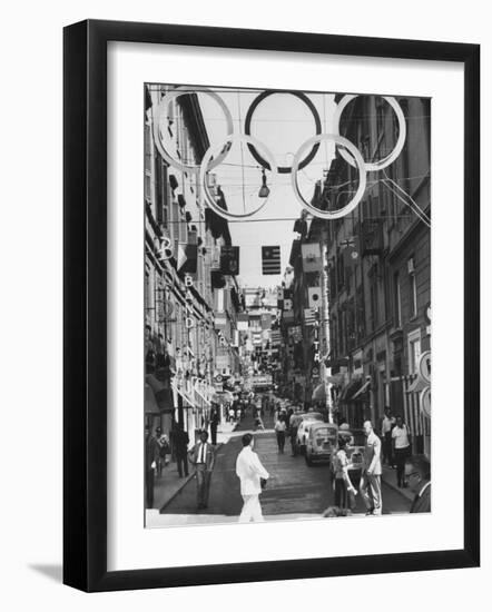 Via Frattina Decorated with Flags of the Competing Nations for the Olympics-null-Framed Photographic Print