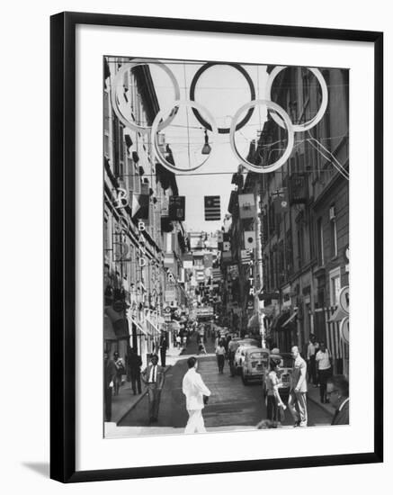 Via Frattina Decorated with Flags of the Competing Nations for the Olympics-null-Framed Photographic Print